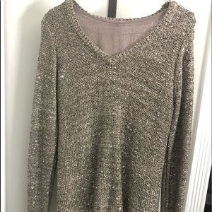 Women taupe sparkly sweater.
